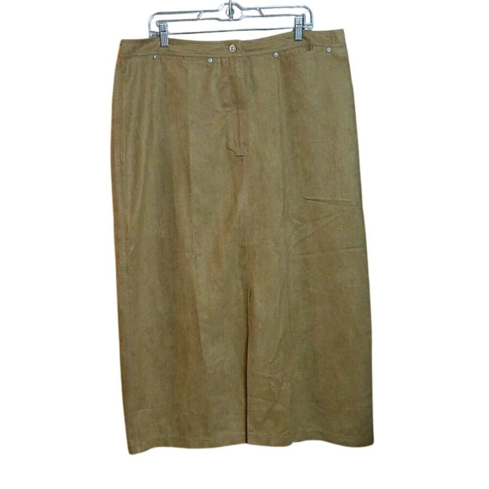Fashion Bug Women 20W Brown Suede Pockets Slit Midi Pencil Skirt y2k